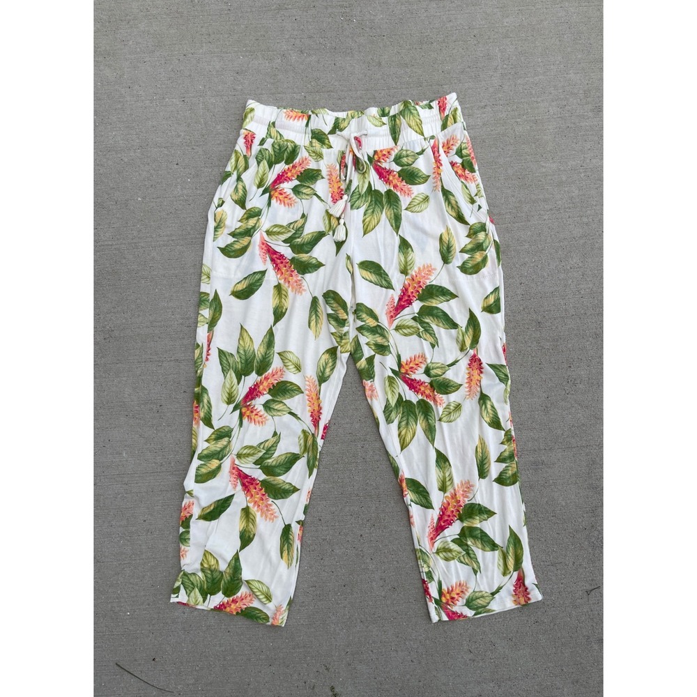 Adorne Women White Tropical Ginger Lily Floral Modal Blend Pajama Pants Small